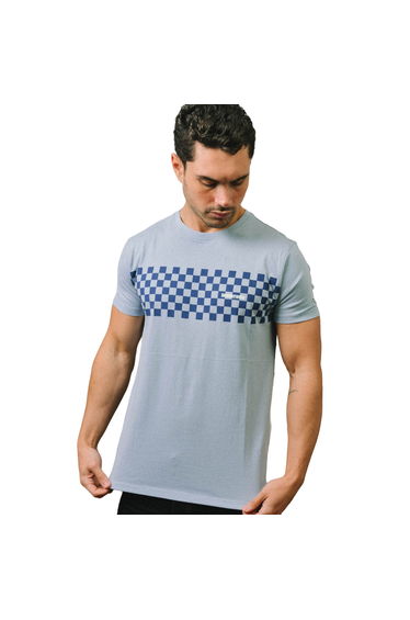 Lambretta Mens AW24 Two Tone Panelled T-Shirt - Dusky Blue/Dark Blue
