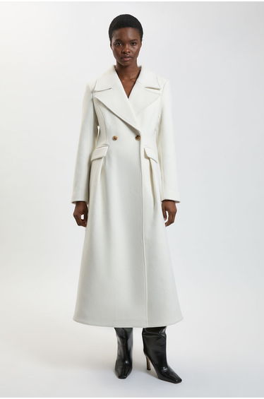 Wool Tailored Flared Skirt Midi Coat