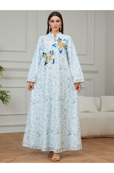 Light Blue Floral Sequined Jalabiya