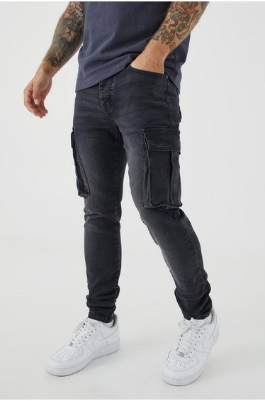 Skinny Stretch Cargo Jean - washed black