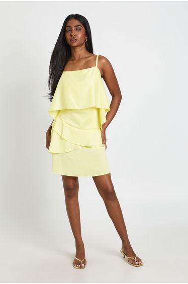 Textured Satin Double Layer Cami Dress - lemon