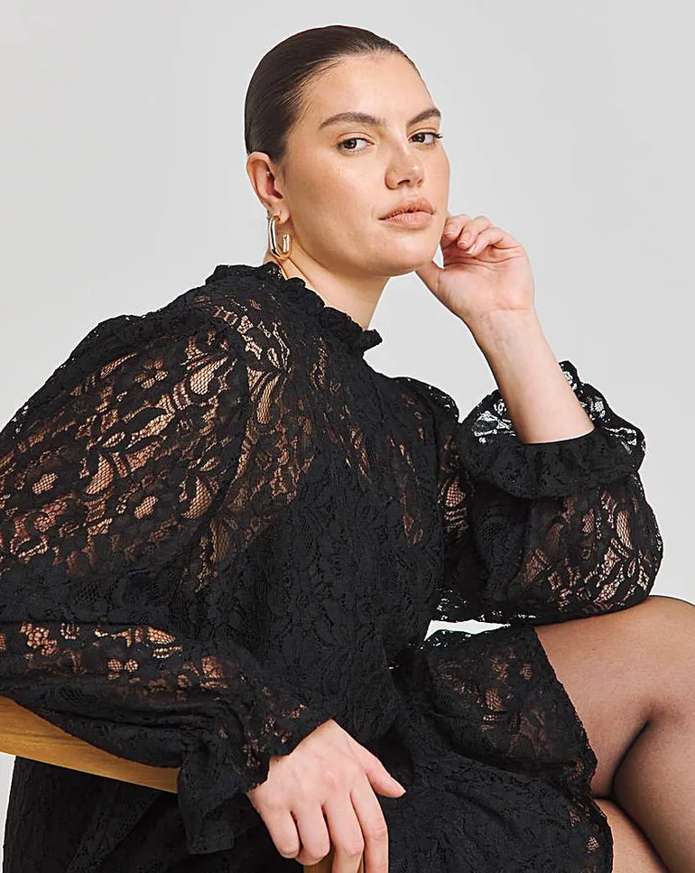 black lace smock dress Black Polka Dot Lace Smock Dress