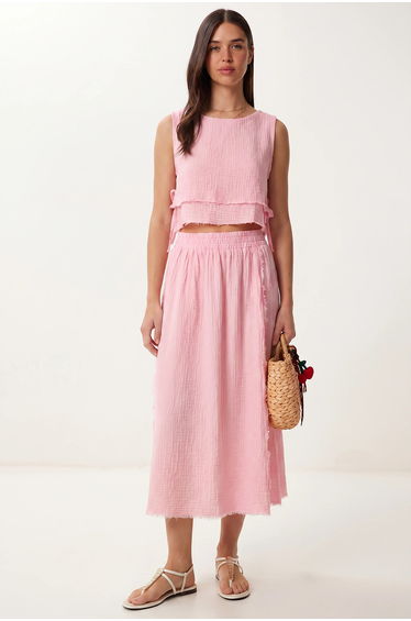 ISTANBUL Cotton Sleeveless Blouse And Midi Skirt Set