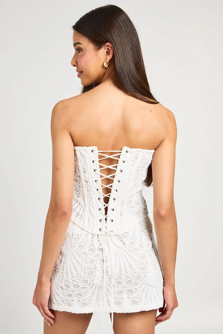 Sheer Lace Bandeau Corset Top - white - 2