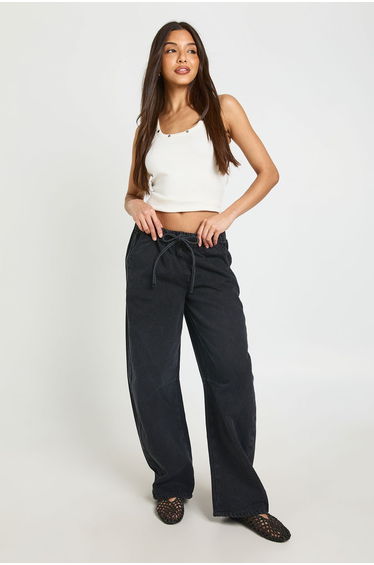Elasticated Waistband Barrel Jean - washed black