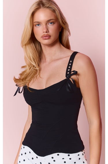 Black Peachskin Eyelet Detail Corset