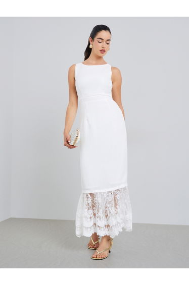 Women White Lace Mermaid Maxi Dress