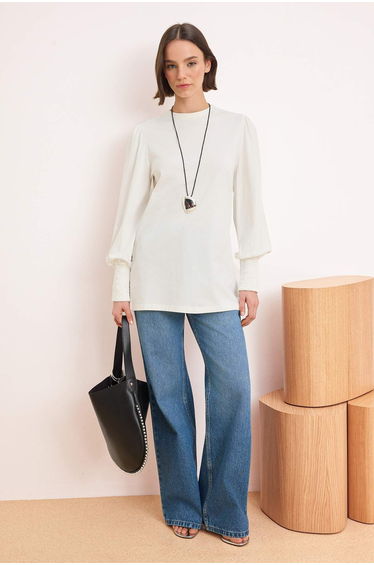 Ecru Regular Single Jersey Plain Knitted Sleeve Tip Gipe Detail