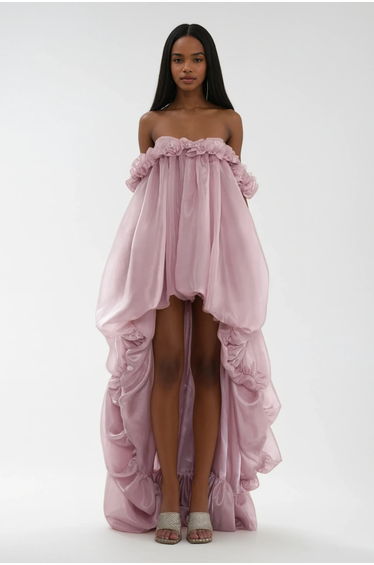 Damira Flower Off Shoulder Asymmetric Maxi Dress