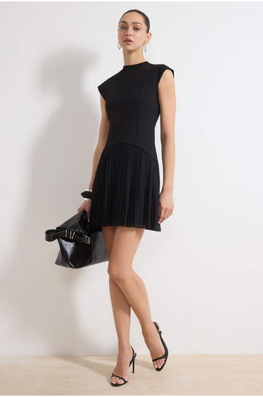 Black Low-Cut Waist Sleeveless Mini Interlock Knitted Dress