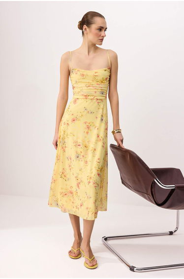 Multi-Colored A-Line/A Bell Form Pool Collar Thin Straps Sleeveless Tulle Knitted Dress