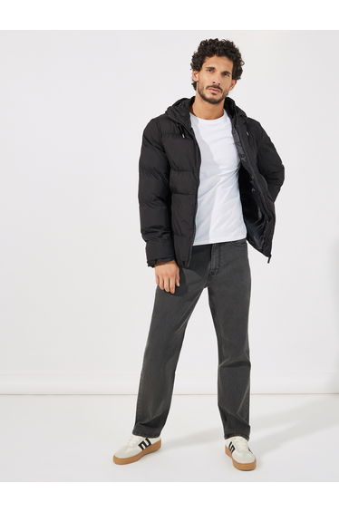 Quilted Hooded Heavy Puffer Jacket with Front Zip