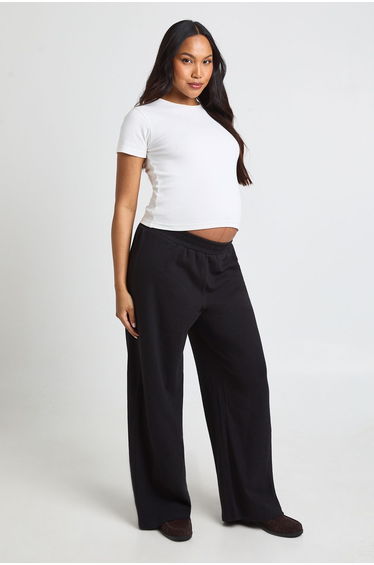 Maternity Basic Rib Straight Leg Trouser - black