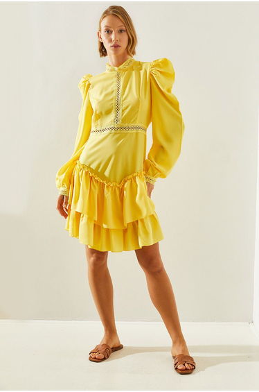 Women's Lace Detailed Layered Ruffle Skirt Dress