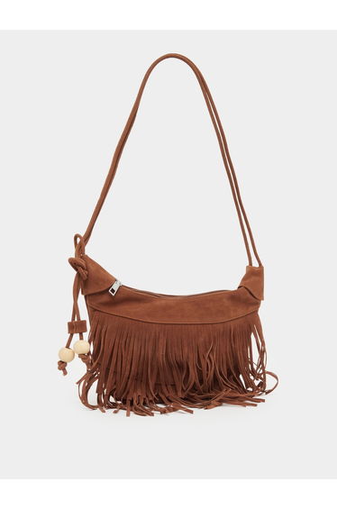 Brown Suede Fringed Shoulder Bag