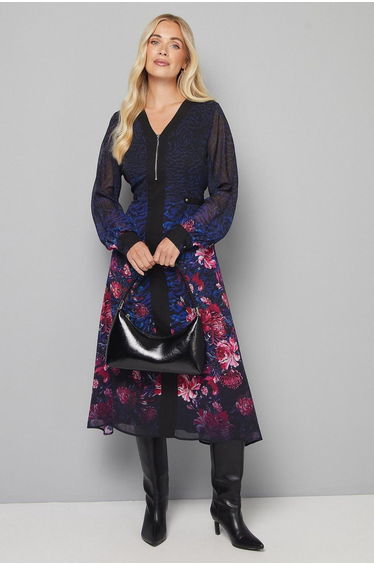 Petite Ombre Floral Zip Midi Dress