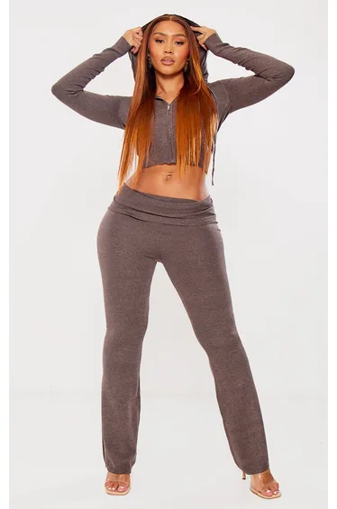 Shape Charcoal Grey Knit High Waist Foldover Waist Leggings