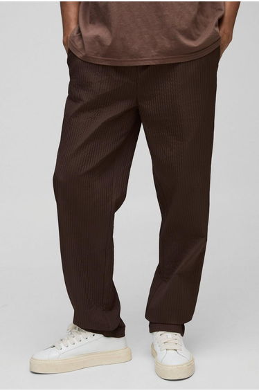 Straight Fit Technical Pleat Elasticated Waist Trouser - chocolate