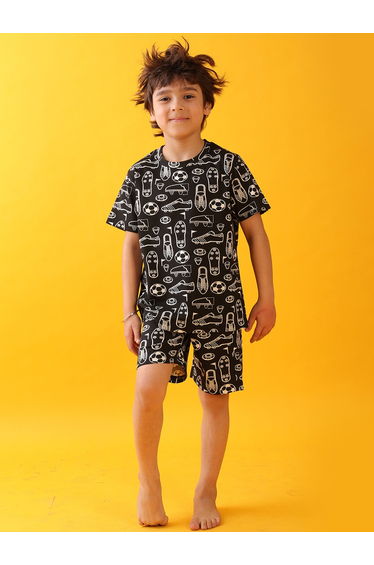 All-Over Football Print Short Sleeve T-Shirt and Shorts Set