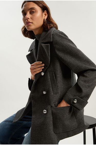 Brushed Wool Check Pocket Tailored Short Coat