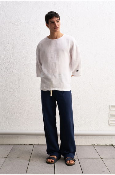 GIESTO Muslin Crew Neck Long Sleeve T-Shirt