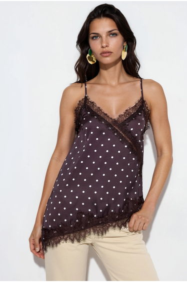 BUSEM Polka Dot Satin V-Neck Cami Blouse