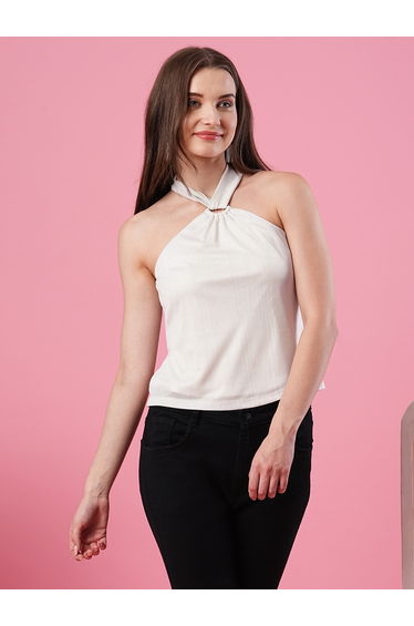 Textured Ribbed Halter Neck Top