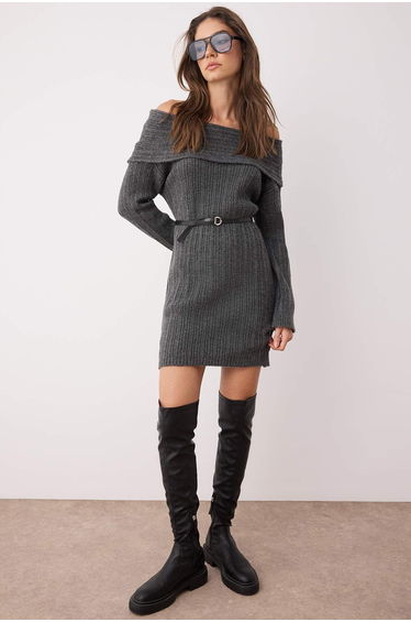 Anthracite Plain Mini Soft Texture Knit Dress
