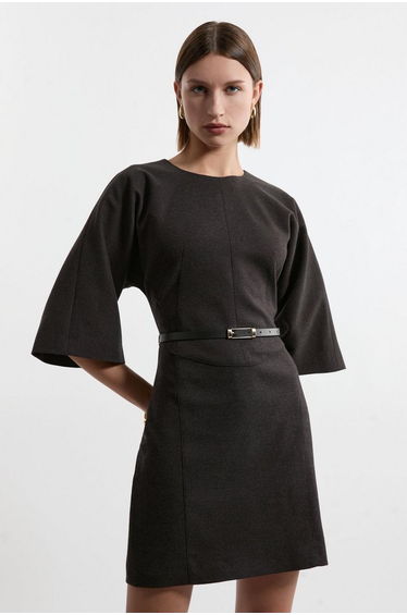Flannel Tailored Belted Dress