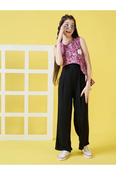 Geo Print Overlay Sleeveless Jumpsuit