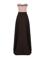 Powder-Brown A-Line Strapless Woven Long Elegant Evening & Graduation Dress - 5