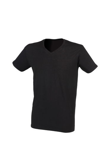 SF Men Mens Stretch V Neck T-Shirt - Black
