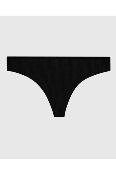 Ribbed Thong Panty in Black