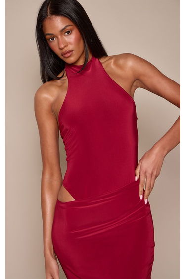 Tall Wine Slinky Racer Neck Bodysuit Co-ord