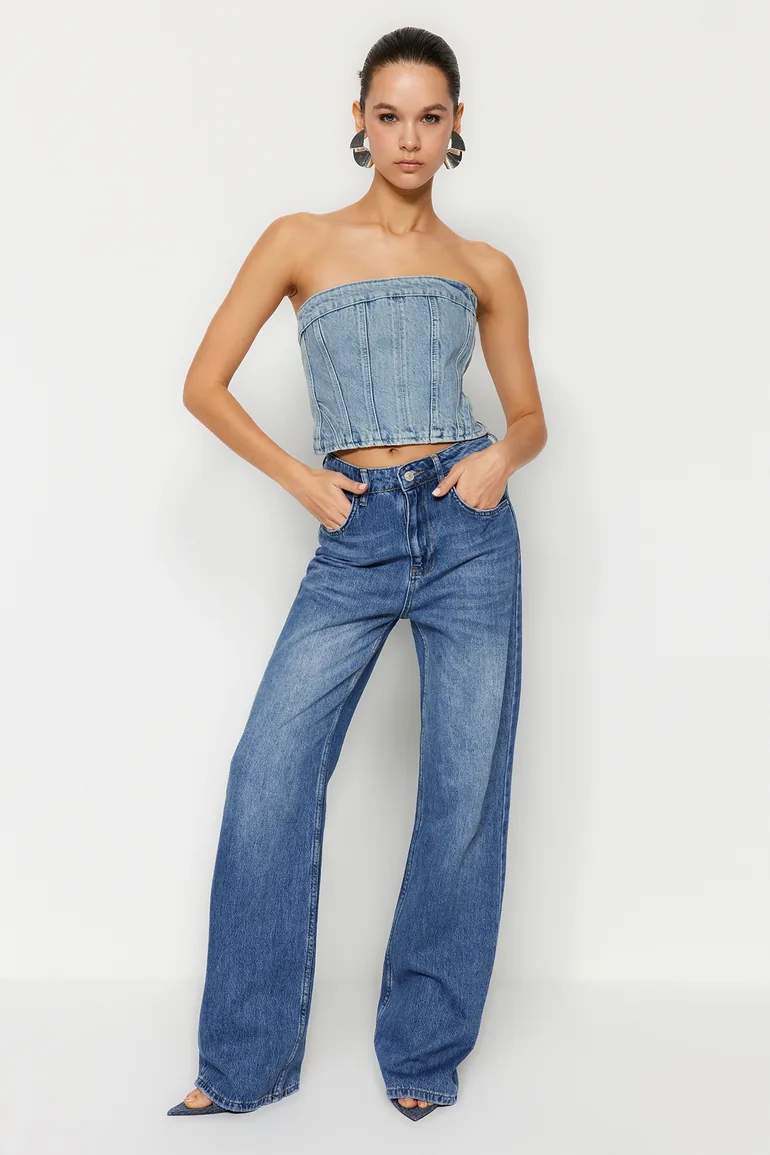 Dark Blue High Waist Wide Leg Jeans - 2