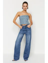 Dark Blue High Waist Wide Leg Jeans - 2