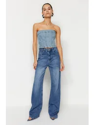 Dark Blue High Waist Wide Leg Jeans - 1