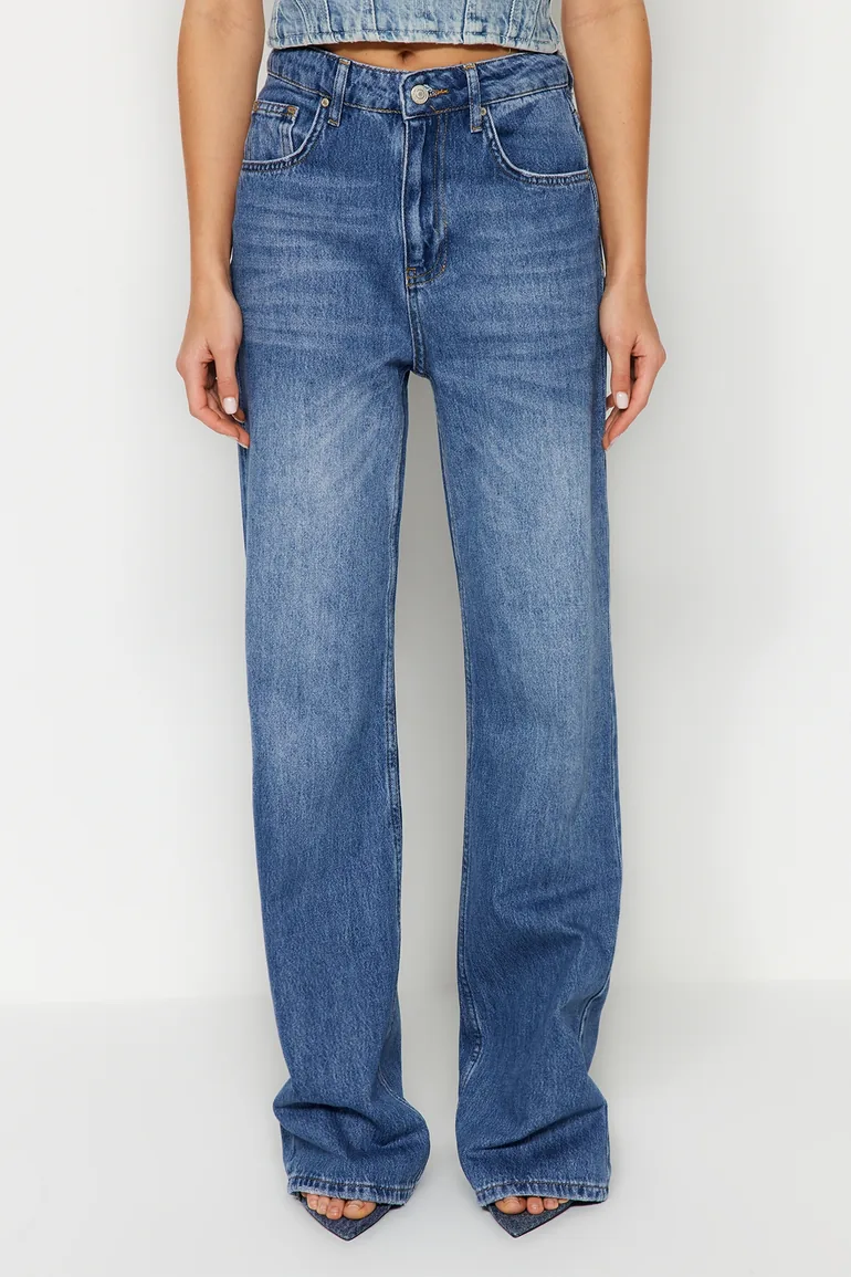 Dark Blue High Waist Wide Leg Jeans - 4
