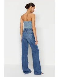 Dark Blue High Waist Wide Leg Jeans - 5