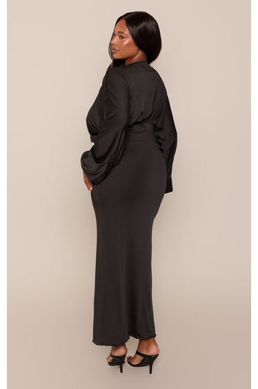 Plus Black Soft Touch Batwing Drape Detail Maxi Dress product thumbnail 2