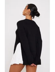 Recycled Black Round Neck Side Split Jumper - 1