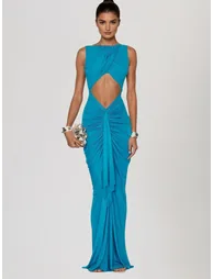 Quvion Sleeveless Cutout Ruched Maxi Dress