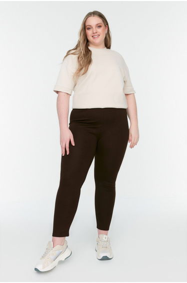 Plus Size Leggings - Brown - High Waist