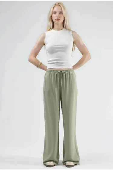 Viscose-Linen Blended Wide Leg Pants