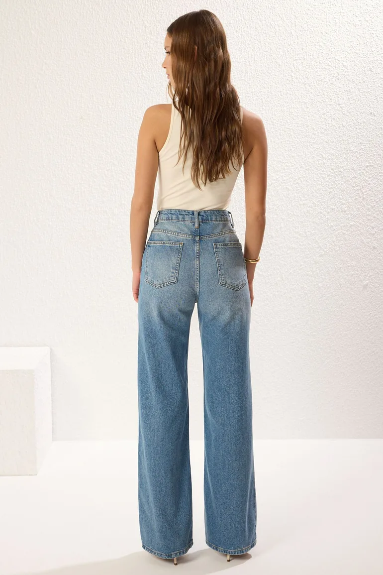 Blue High Waist Wide Leg Jeans - 4