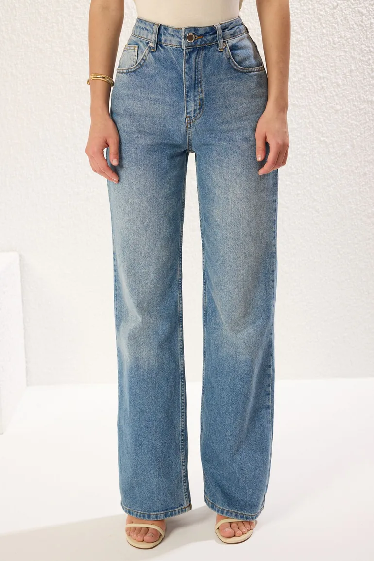 Blue High Waist Wide Leg Jeans - 2