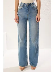 Blue High Waist Wide Leg Jeans - 2