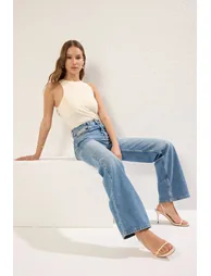 Blue High Waist Wide Leg Jeans - 1