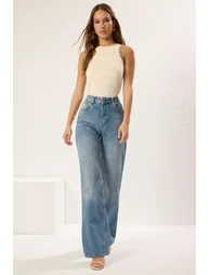 Blue High Waist Wide Leg Jeans