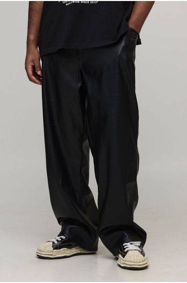 Plus Tumbled PU Relaxed Fit Trousers - black